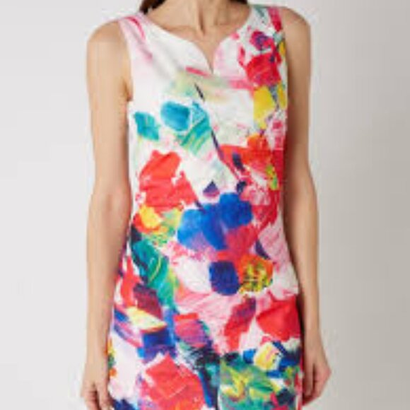 Vintage Linen Smashed Lemon White/Fuchsia V-Neck Oh so pretty w/pockets & lined - Picture 1 of 9